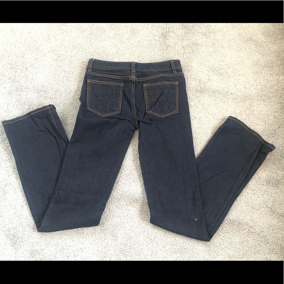 as new Tory Burch logo dark rinse solid blue jeans denim pants bootcut 24 25 XXS - Picture 3 of 8
